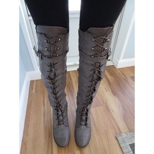 Size 7, JustFab Lace Up Over the Knee Boots